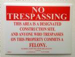 FL Designated Construction Site No Trespassing Sign 18x24"